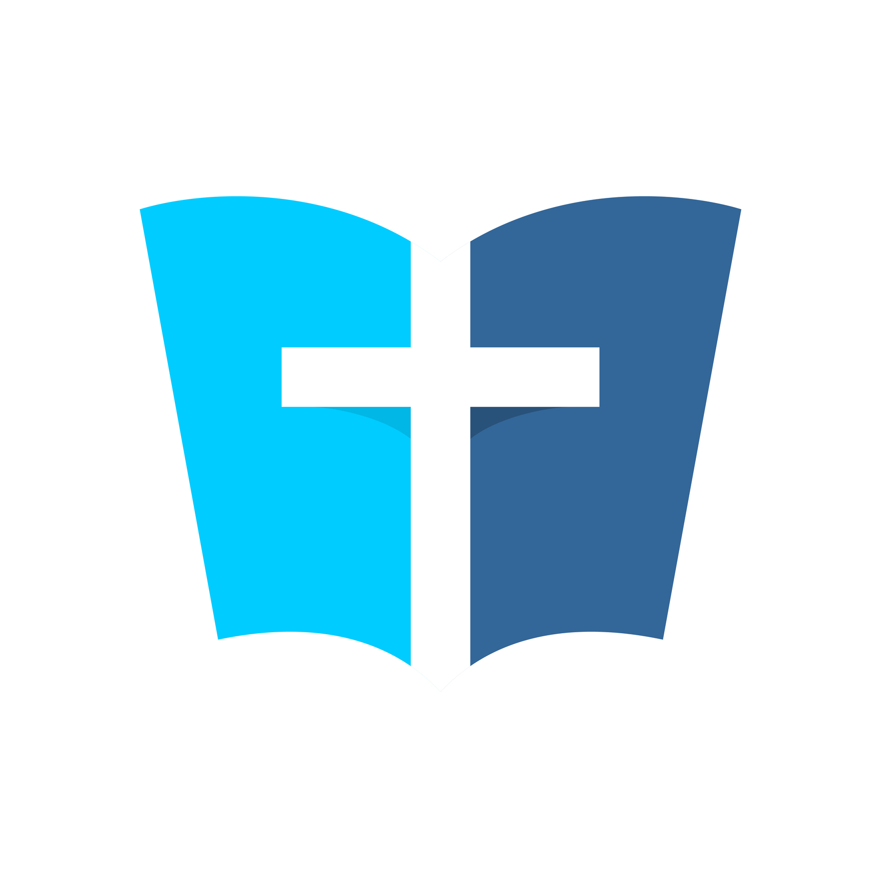 Christian cross with open holy bible color logo