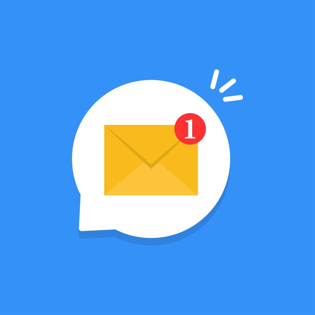 cartoon white bubble with email notice. flat simple style trend modern edm e-mail logotype graphic design isolated on blue background. concept of you've got mail and full inbox or mailbox buble symbol