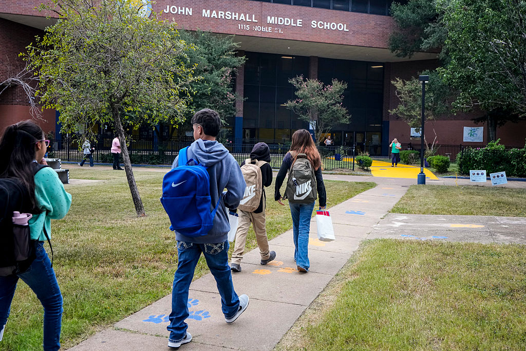 Students at HISD's Marshall Middle School for the first day of school