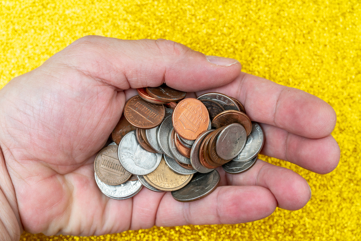 Metallic American cents. Storage and accumulation of money.